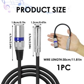 EuAcesry XLR Cable, Microphone XLR Male Cable to Jack 6.3mm Stereo Female Adapter Plug for Microphone to Jack 6.3 TRS Audio Recorder, Amplifier 0.3m