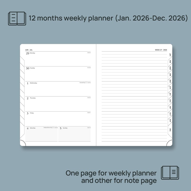 POPRUN Diary A5 Week to View 2026 PU Leather Soft