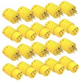 ThunderWay 10Set Electrical Replacement Plug & Connector Set, Extension Cord Repair Kit Ends Male and Female Yellow Shell, 15A 125V, NEMA 5-15P & 5-15R, 3-Prong Straight Blade Grounding, UL Listed
