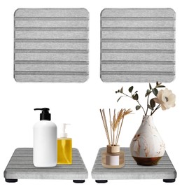 4PCS Gray Diatomite Tray Set, Water Absorbing Stone Coasters for Sink, Fast Drying Soap Holder & Sponge Rest for Bathroom Kitchen Countertop, Non-Slip Square Drying Mat, 4 x 4 x 0.4 Inches