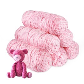 Crochet Yarn Chunky Yarn for Crochet,Chunky Wool for Knitting 100g Balls x 6 Chenille Yarn,Wool for Crochet Kits for Beginners Adults for Handmade Crafts Hats Blankets Scarves(6, Pink)