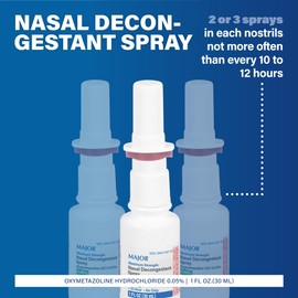 MAJOR MAJOR 12-Hour Nasal Decongestant Spray-Oxymetazoline Hydrochloride 0.05% Nose Spray for Adults and Kids - Soothing Pump Mist for Cold, Allergy, Nasal Congestion, and Sinus Relief -1 Fl. Oz.(12 Pack)