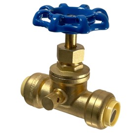 XFITTING 1/2 inch Push Fit Stop Valve with Drain and Vent, Push to Connect Brass Plumbing Fitting, Pex Pipe, Copper, CPVC, PE-RT, HDPE, 2-5-1=1, 1 Piece