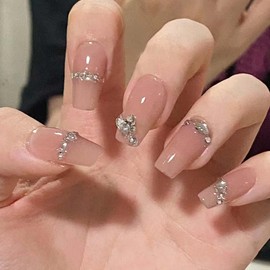 Hkanlre - Uñas postizas con forma de ataúd a presión para mujeres y niñas, 24 unidades
