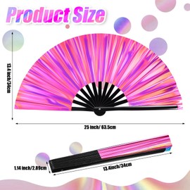 Maitys Large Rave Fan Clap Fans for Line Dancing Large Holographic Folding Hand Fans for Men and Women, Festival, Tai Ji, Kungfu, Martial Art, Gifts, Party(Laser Light Purple,2 Packs)