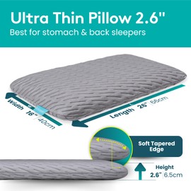 BLISSBURY Stomach Sleeping Pillow - Thin Memory Foam Pillow for Stomach Sleepers | Ultra Thin Pillow for Sleeping | Flat Pillows for Sleeping, Slim Pillow, Stomach Sleeper Pillow | 2.6 Inch Thickness