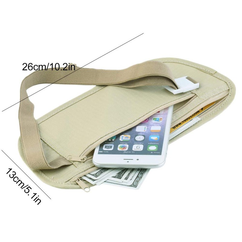 Waist Belt Bag, Travel Money Belt Mesh Lining Elastic Security