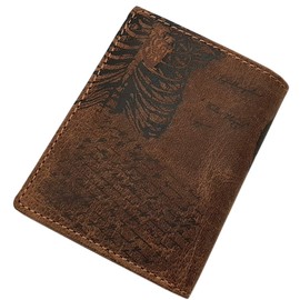 Genuine Buffalo Full Leather Wallet / Purse / Wallet / Purse in Portrait or Landscape Format with Skull Motif with RFID and NFC Protection in 3 Colours, Model 1 / Portrait / Cognac, Classic skull
