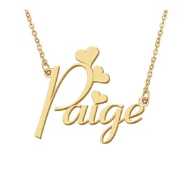 Aoloshow 18k Gold Plated Paige Heart Name Necklace Stainless Steel for Womens Birthday Graduation Jewelry