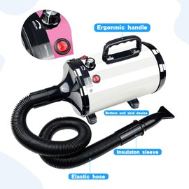 GULUQI High Velocity Professional Dog Grooming Dryer,Adjustable Temperature and Speed Hair Dryer for Pets with 4 Nozzles