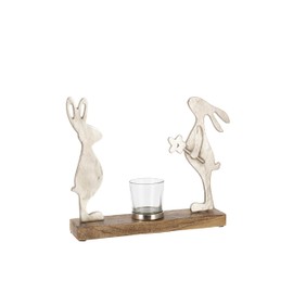 Tea Light Holder Rabbit Mango Tree Metal Silver Natural
