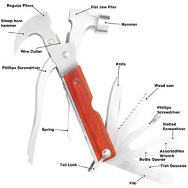 MYWERO - Multi-Purpose Outdoor Tools, Camping Gear Multi-Tools, 16-in-1 Camping Accessories Multi-Tool Hammers, Easy to Carry Camping Tools Including Claw Hammers, Pliers, Bottle Openers, etc.