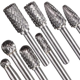 8pcs Carbide Rotary Burr Set, Double Cut 1/4''(6.35mm) Shank Solid Carbide Rotary Burr Set for Die Grinder Drill for Woodworking,Drilling, Metal Carving, Engraving, Polishing by YEEZUGO