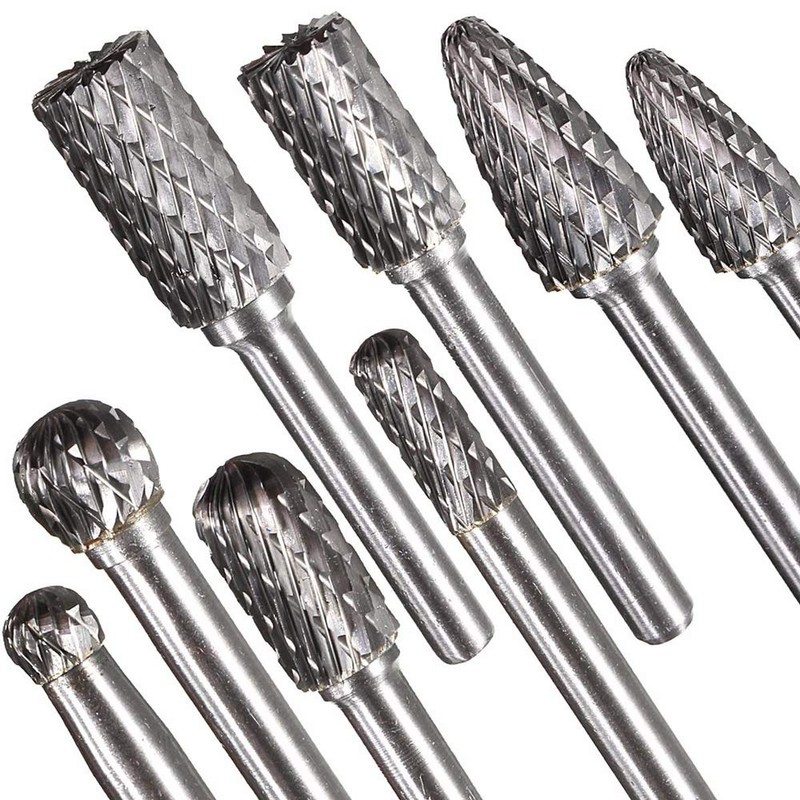 8pcs Carbide Rotary Burr Set, Double Cut 1/4''(6.35mm) Shank Solid