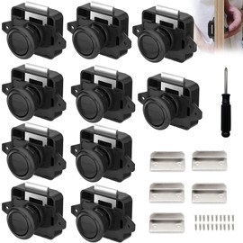 10 PCS RV Door Lock, Metal Push Button Catch Door Lock Furniture Lock Cabinet Locks Knob Lock Door Fastener for Motorhome Caravan Yacht Closet Door, Black