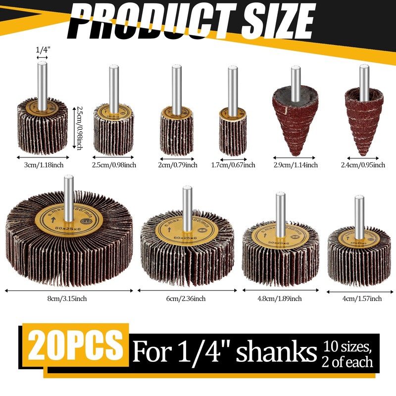 20 Pack Flap Wheel Sander Set 80 Grit Abrasive Sanding