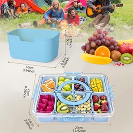YUMUN Snackle Box Container,Clear Snack Box Organizer for Fruits, Candy, Charcuterie,Snacks,Perfect for Party, Entertaining,Travel & Beach (Snackle 8 Blue)