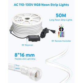 Aclorol RGB LED Neon Light Strip AC 110V-130V Flexible Outdoor Neon Rope Light 164FT Waterproof Dimmable with Bluetooth App Remote Music Sync Color Changing for Bedroom Patio Commercial Building Decor