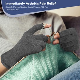 TFUSOM Arthritis Gloves for Women for Pain, Men and Women Fingerless Compression Wrap for Hand Pain and Osteoarthritis Compression Gloves,M,Grey