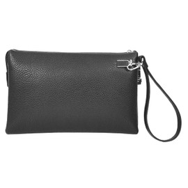 A1 FASHION GOODS Mens Top Grain Leather Wristlet Clutch Bag, Digit Lock Mobile Pouch, Travel Wrist Bag Black
