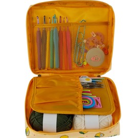 59Pcs Crochet Beginner Kit Crochet Hooks Kit for Adults Ergonomic Crochet Tools Soft Grip Handle Crochet Tools DIY Weave Yarn Kits with Portable Storage Bag for Beginners Adults Gifts (Yellow Lemon)