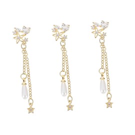 Mikinona 3pcs Shiny Fingernail Ornaments Pearl Pendant DIY Manicure Jewelry Nail Chain Decors Random Style