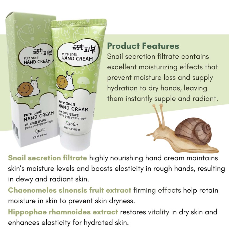 esfolio Pure Skin Snail Hand Cream – Deep Moisturizing &