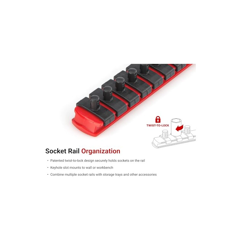 TEKTON 1/2 Inch Drive 3-Rail Socket Organizer Set, Red (45-Tool)