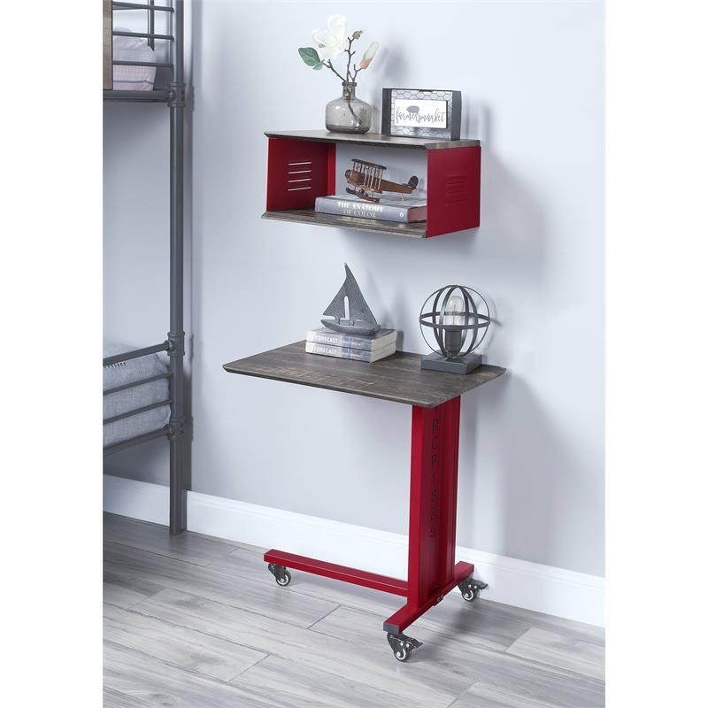 ACME Cargo Metal Base Accent Table with Wall Shelf and