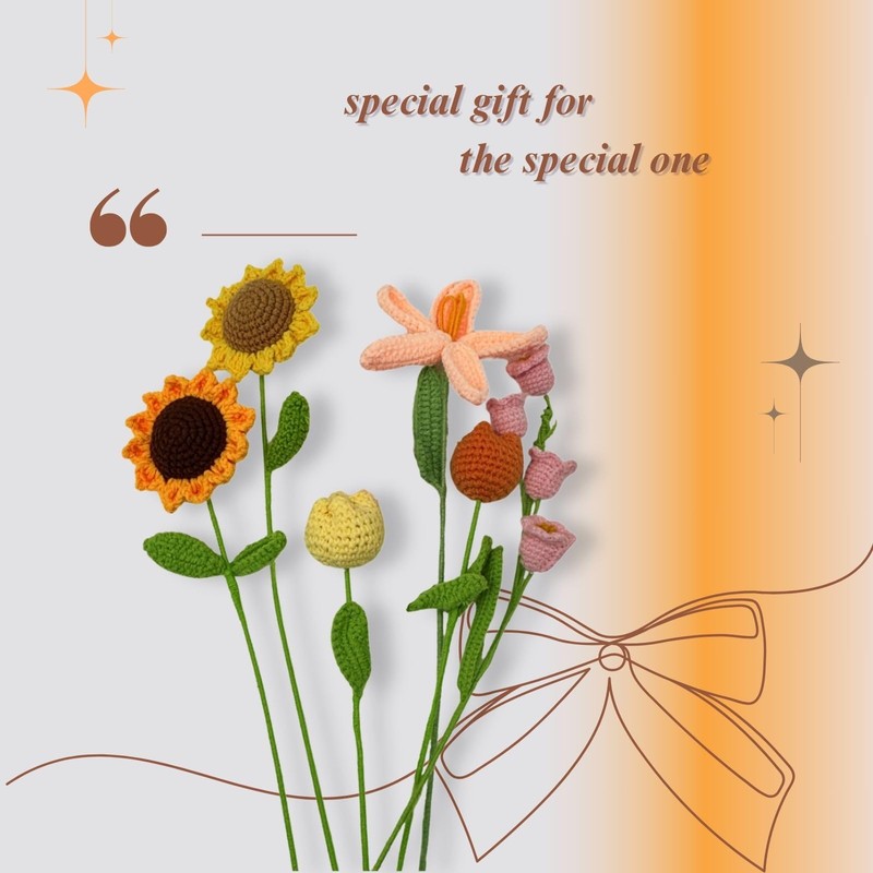 Tcomenun 6 PCS Hand-Made Crocheted Flower Bouquets,Vibrant Knitted Flowers, Mini