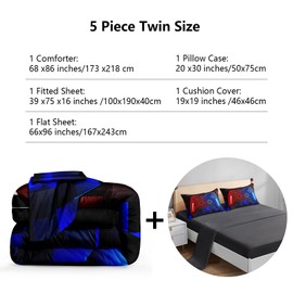 ROWADALO 5 Pieces Bed in A Bag Gamer Bedding Set for Boys Kids Gaming Comforters Set,Gamer Bed in a Bag Complete with Comforter Set Sheets Flat Sheet Pillowcase,DJT-FX551-Twin