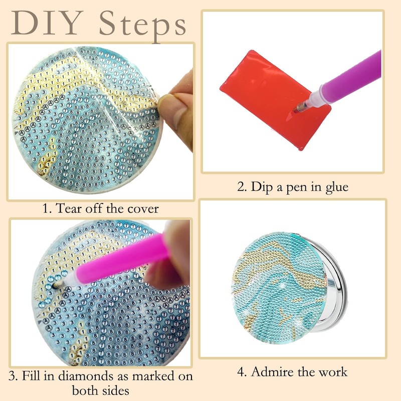 ZABARE 4 Pcs Diamond Painting Compact Mirrors, Ocean Diamond Art