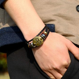 YANCHUN 2 Pcs Punk 12 Zodiac Constellation Bracelet Leather Horoscope Bracelet Bangle Set for Women Men (Gemini)