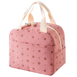 ARESACHI Cooler Bag, Folding Lunch Bag, For Kids, Bento Lunch Bag (Pink + Flower Pattern)