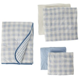 HonestBaby 7-Piece and 5-Piece Sweet Dreams Nursery Gift Set 100% Organic Cotton for Infant Baby Boys, Girls, Unisex, 5-Piece Haberdashery Blues, One Size