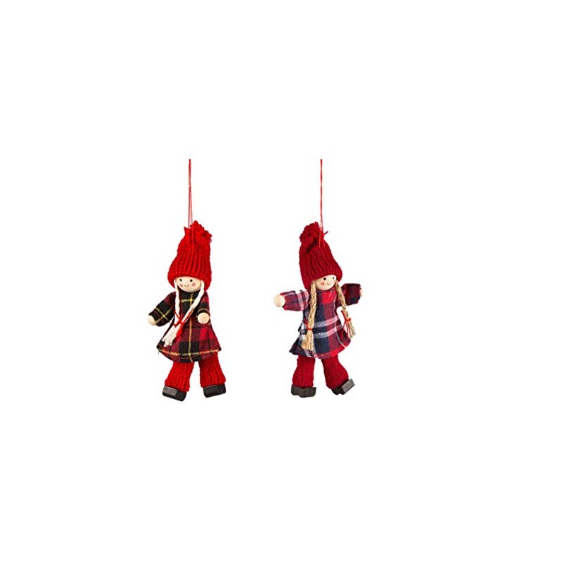 Pair of Felt Tartan & Red Wool Christmas Dolls Hanging