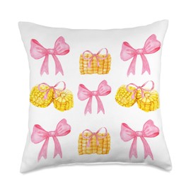 Pink Bows Cute Coquette corn y2k Clean Girl Aesthetic Throw Pillow