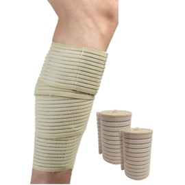Carerac Taping Supporter, Bandage Supporter, Calf Knee, Thigh, Taping, One Size Fits Most, Compression, 35.4 x 3.0 inches (90 x 7.5 cm), Unisex (2, Beige)