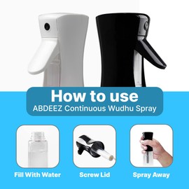 ABDEEZ Continuous Spray Bottle - 200ML Versatile Water Spray Bottle - Portable Water Sprayer for Wudhu (Ablution) - Convenient and Easy-to-Use Hygiene Tool - Ideal for Skincare Pet Grooming (White)