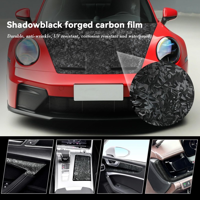 Forged Carbon Fiber Wrap, Gloss Black Vinyl Wrap for Cars