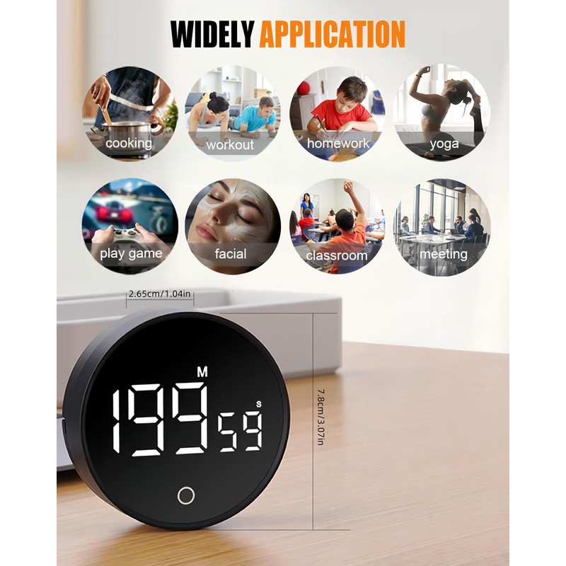 RESOME Digital Kitchen Timer LED Display Visual Pomodoro Timer Magnetic