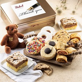 Dulcet Gift Baskets Thank You Deluxe Bakery Mix of Assorted Cookies and Pastries with Decorative Teddy Bear for Women, Friend, College, Couples, Husband, Wife, Him & Her.
