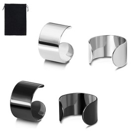 JEYORZY 2 Paare Ohr Clip-on Creolen Cuff für Herren Damen, Edelstahl Ohr Manschette Ohrringe, Fake Piercing(Schwarz, Silber)