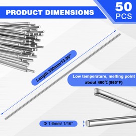 Tandefio 50 Pcs Aluminum Brazing Rods Low Temperature Welding Rods Sticks 716°f-752°f, 1/16"x13" Aluminum Rod Metal Melt Low Melt Solder Pipe Tools for All Position