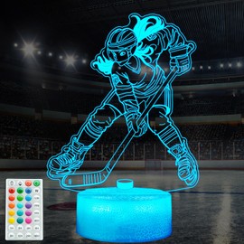 POSSHE Hockey Night Light, Hockey Gifts for Girl, 3D Night Light with Remote Control, 16 Colors Changing, RGB Flashing Mode, Timer and Dimmable, Gifts for Boys Christmas Decor