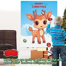 Christmas Games for Families, Pin The Nose on The Reindeer, Christmas Stickers Games for Families Adult Kids Party Favors Supplies and Xmas Gifts New Year Activities Decor with 12pcs Nose Stickers