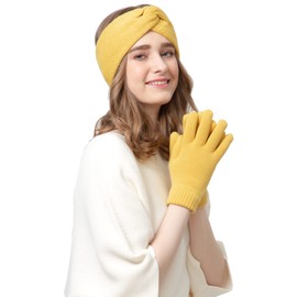 BYOS Winter Solid Toasty Warm Fleece Lined Knit Gloves & Headband 2 PCs Set
