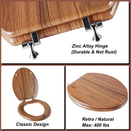 Elongated Toilet Seat Molded Wood Toilet Seat with Zinc Alloy Hinges, Easy to Install also Easy to Clean, Anti-pinch Wooden Toilet Seat by Angol Shiold (Elongated, Natural)