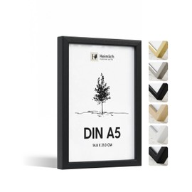 Heimlich® 1 x Picture Frame, DIN A5 14.8 x 21 cm, Black Wood Frame, 1 Pack, Document Frame, Small Collage, Wooden Picture Frame, Poster, Real Wood Picture Frame, Photo Frame