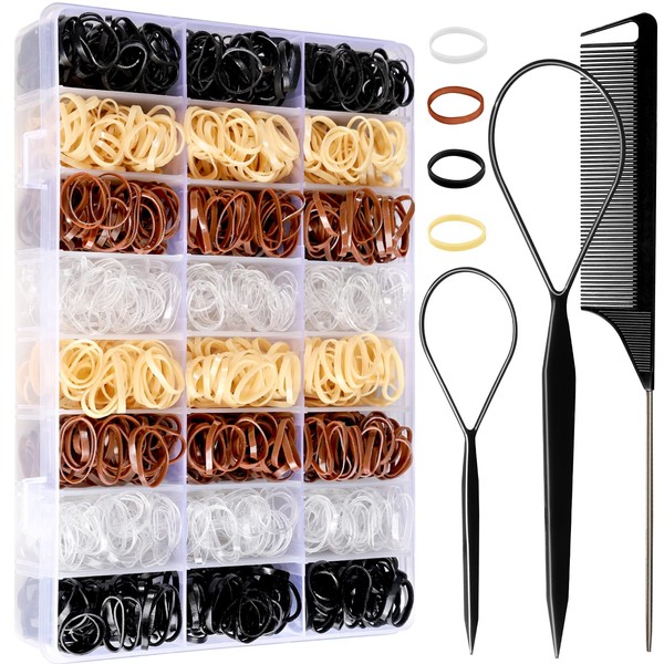 YGDZ Elastic Hair Ties,1500 pcs Mini Hair Rubber Bands with Organizer Box, Small Baby Hair Bands for Girls, Clear Elastic Hair Ties, Hair Accessories Set for Toddler, Kid, Women, Neutral Colors